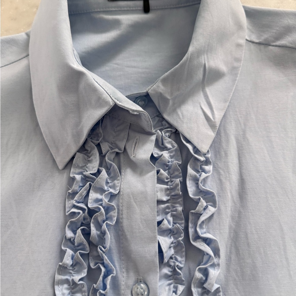 Zara 
Size L
Light blue ruffle button down
Perfect condition 
Worn twice